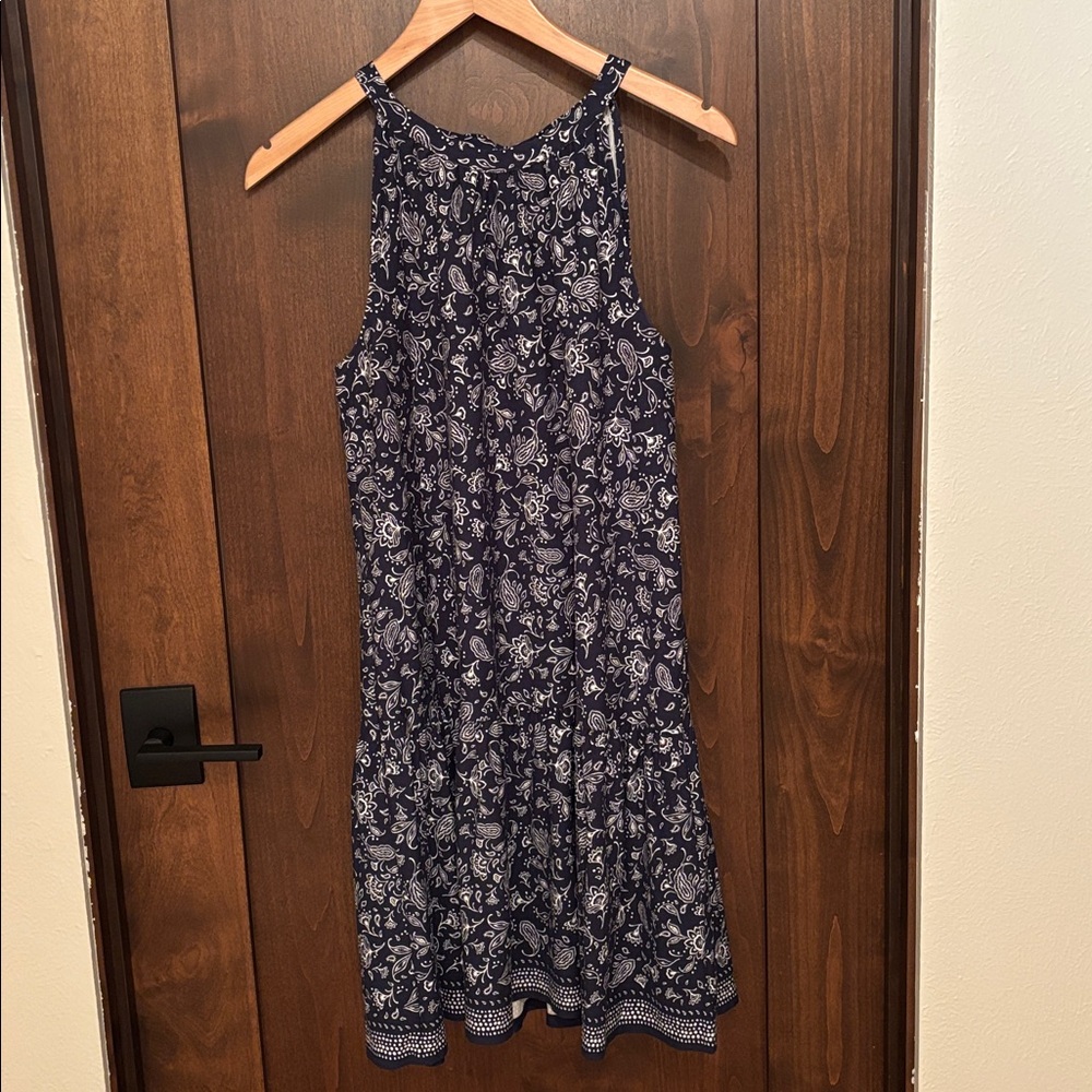 LOFT Navy and White Paisley Halter Dress